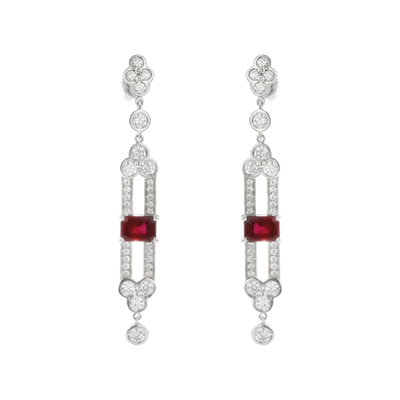 Custom Name Earrings For Personalized Gifts-Emerald-cut Ruby and Diamond Lace Drop Earrings