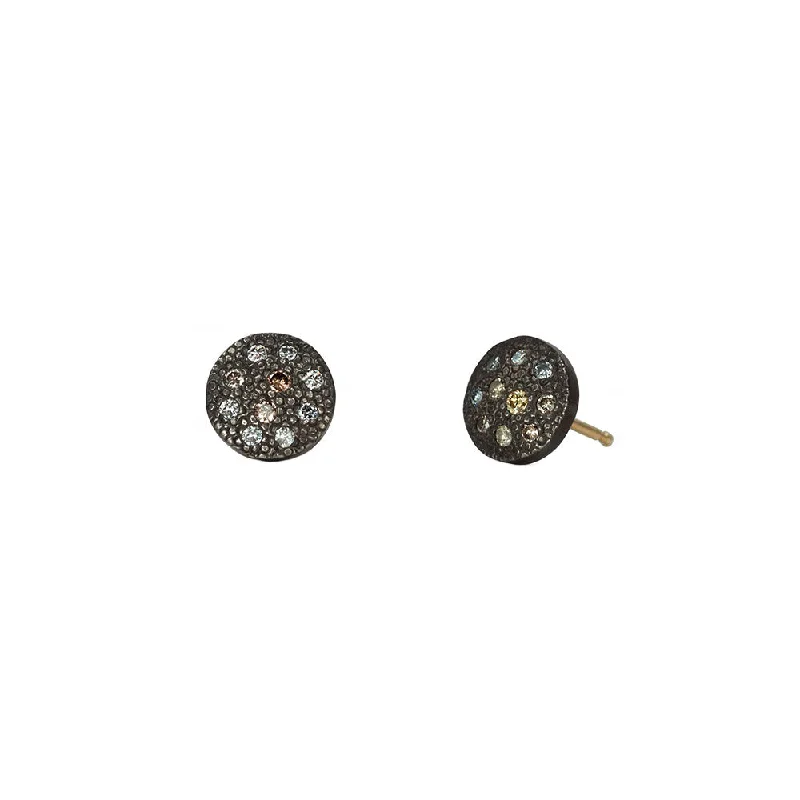 Artistic Handmade Earrings For Women-Sterling Silver Black Rhodium CARMELA Textured Disc Diamond Earrings