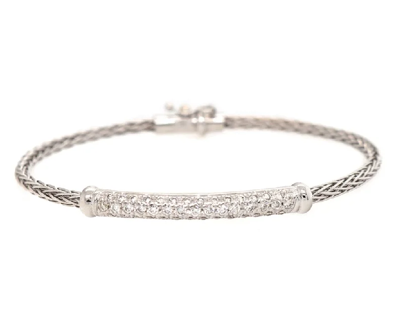 Bracelets For Prom Nights-Roberto Coin 1.00ctw Pave Diamond Bar Woven Silk Bracelet in 18K