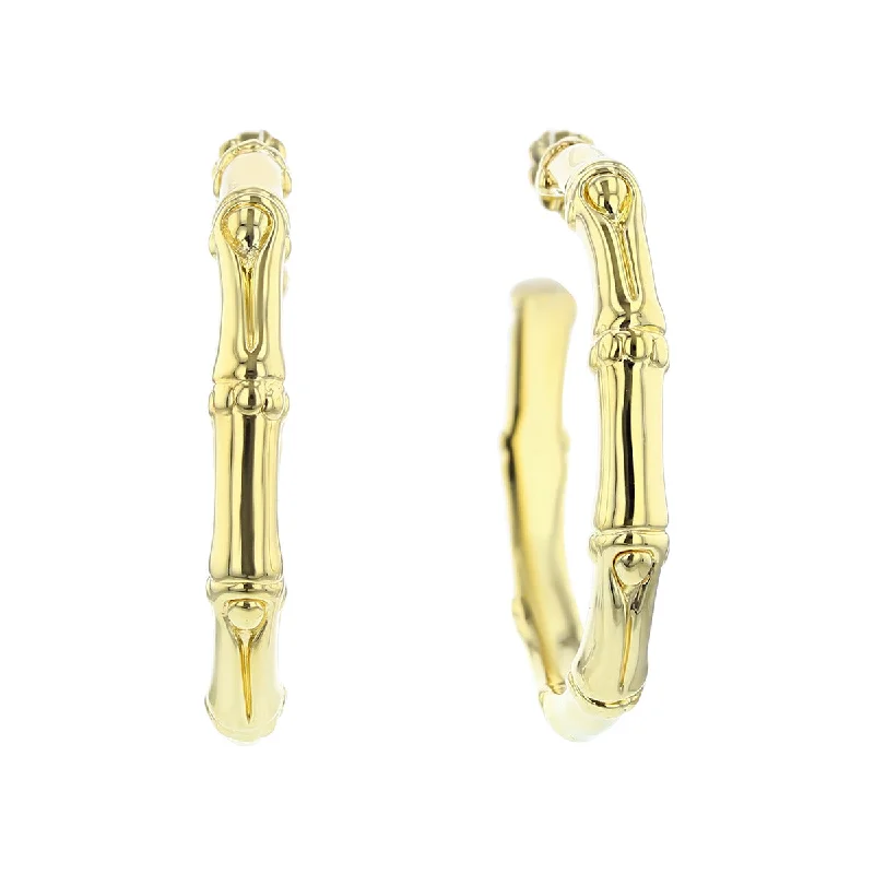 Trendy Silver Earrings For Bold Looks-John Hardy 18K Yellow Gold Bamboo Hoop Earrings