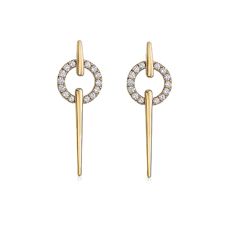 Statement Pearl Earrings For Brides-Gold and Diamond Circle Spear Earrings