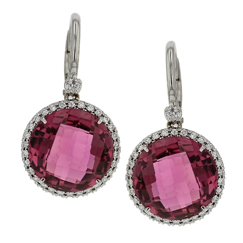 Vintage Earrings For Retro Lovers-Checkerboard Rubellite Diamond Earrings