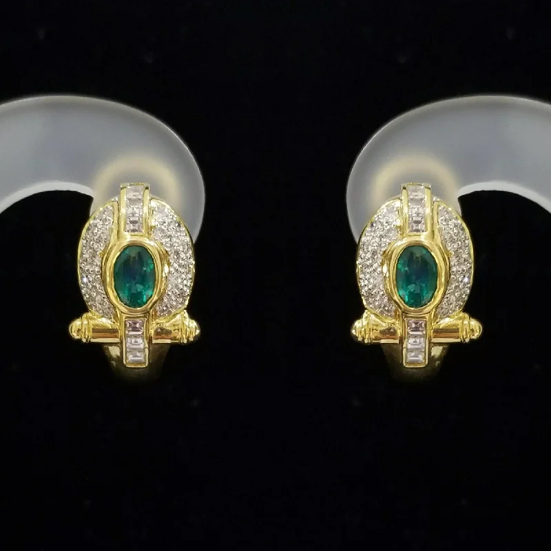 Vibrant Earrings For Festival Fashion-Earrings of 18kt Yellow Gold with Emeralds and Diamonds