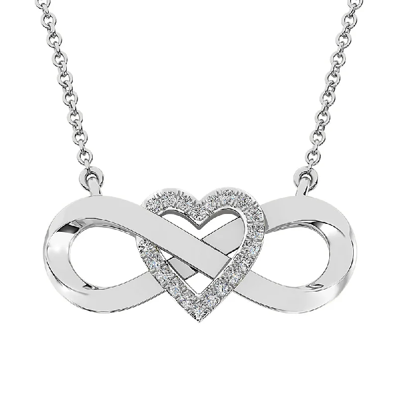 Custom Crystal Pendant Necklaces For Unique Designs-14K White Gold 1/4 Ct.Tw. Diamond Infinity with Heart Necklace