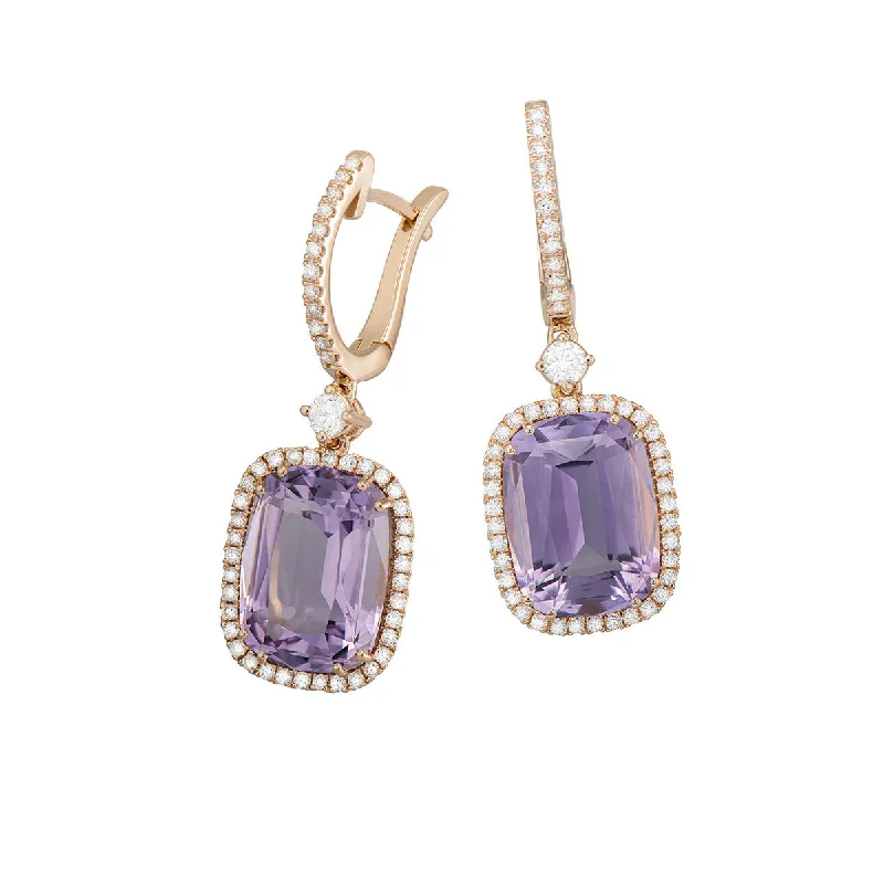 Chic Modern Earrings For Young Women-Earrings with Amethysts and Diamonds