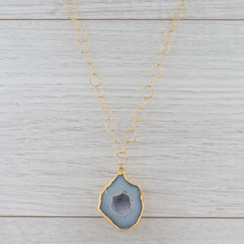 Beautiful Long Pendant Necklaces For Elegant Wear-New Nina Nguyen Gray Geode Statement Pendant Necklace Sterling Gold Vermeil