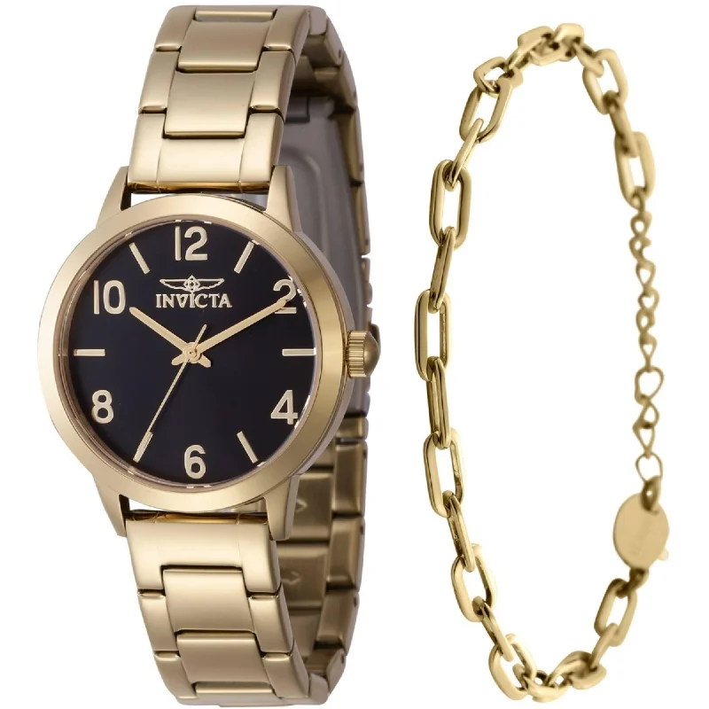 Watches For Bridal Gifts-Invicta Women's Watch with Bracelet Set - Wildflower Black Dial Bracelet | 47273