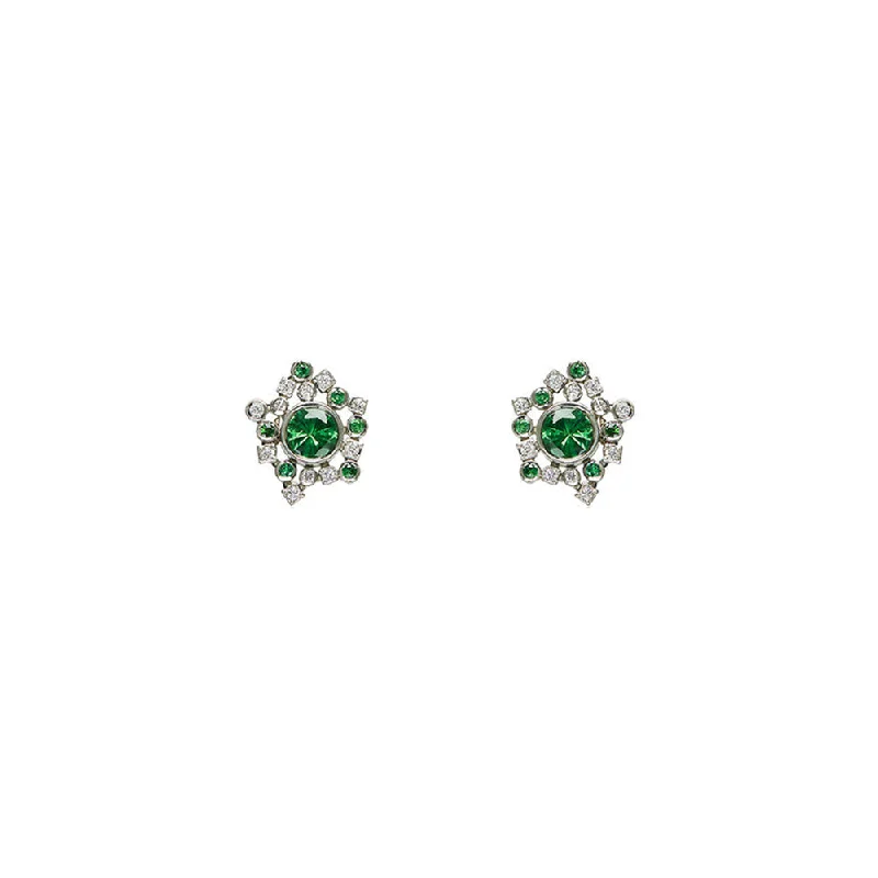 Simple Silver Stud Earrings-18 Karat White Gold Tsavorite and Diamond Earrings