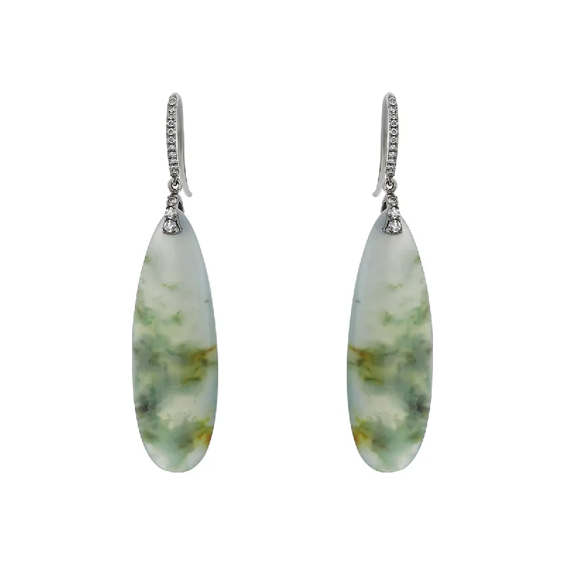 Trendy Crystal Earrings For Holiday Wear-Dendritic Jade and Diamond Drop Earrings