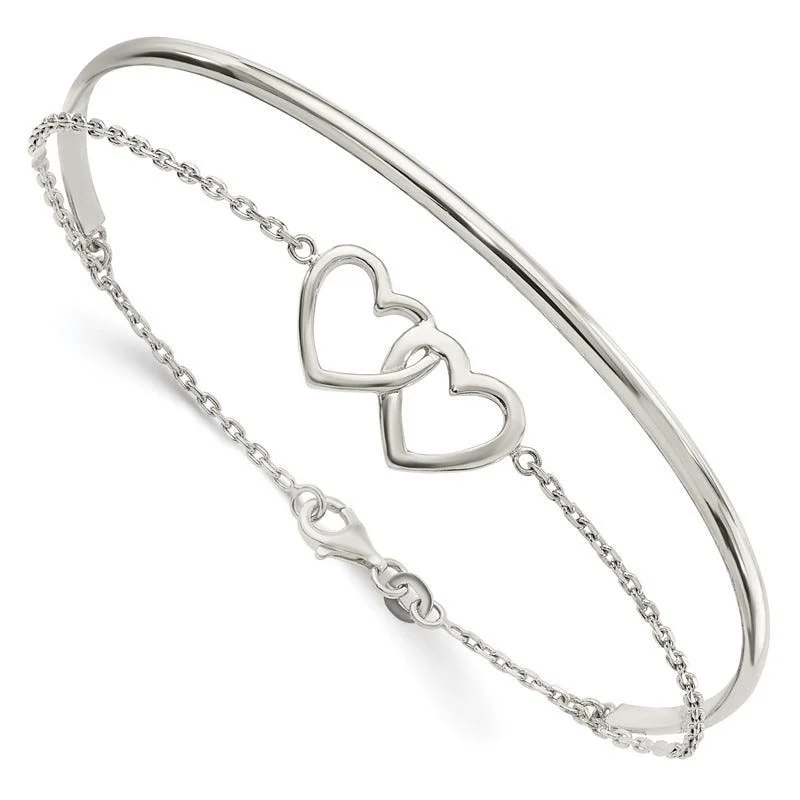 Bangles For Sleek Looks-Sterling Silver Polished Double Heart and Bangle