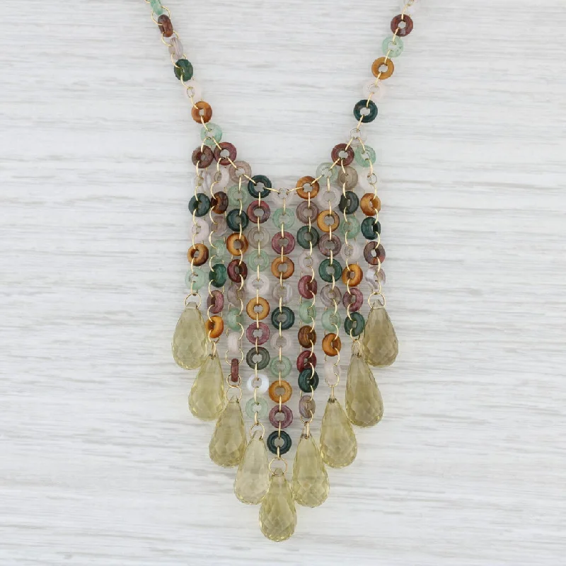 Trendy Long Chain Necklaces For Casual Wear-Mallary Marks Multi Color Quartz Briolette Fringe Bead Necklace 18k Gold 18.5"