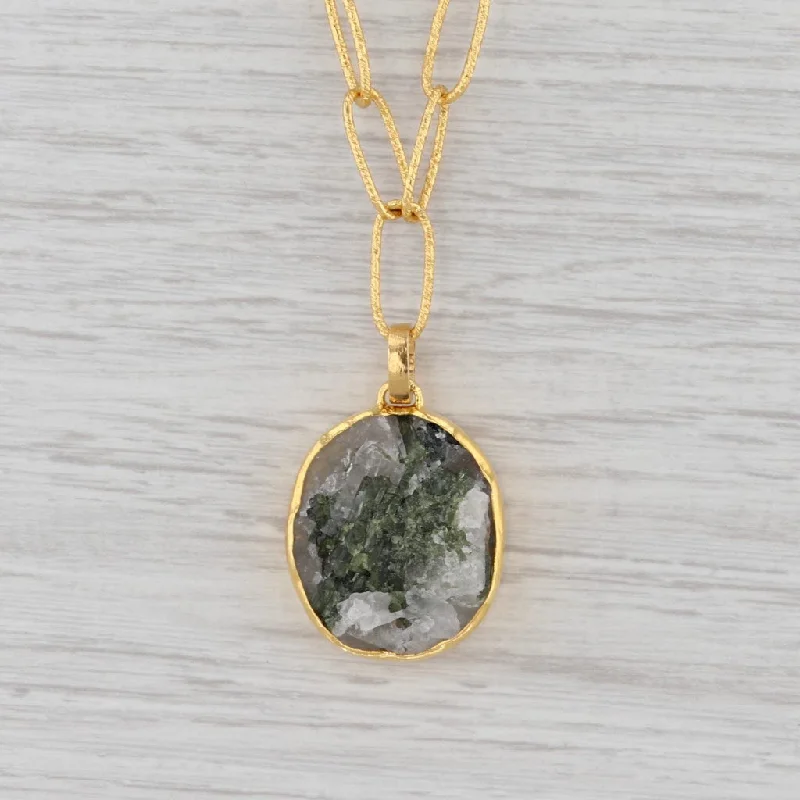 Trendy Rope Necklaces For Casual Fashion-New Nina Nguyen Green Tourmaline Pendant 20" Necklace Sterling Gold Vermeil