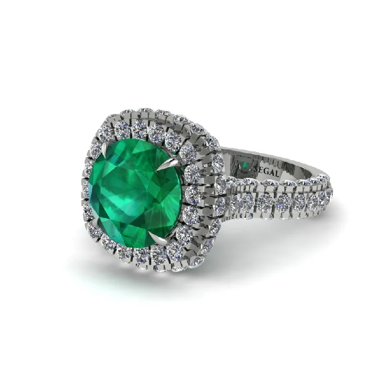 Elegant Gemstone Engagement Rings For Brides-Emerald Pave Double Halo Engagement Ring - Eve No. 6