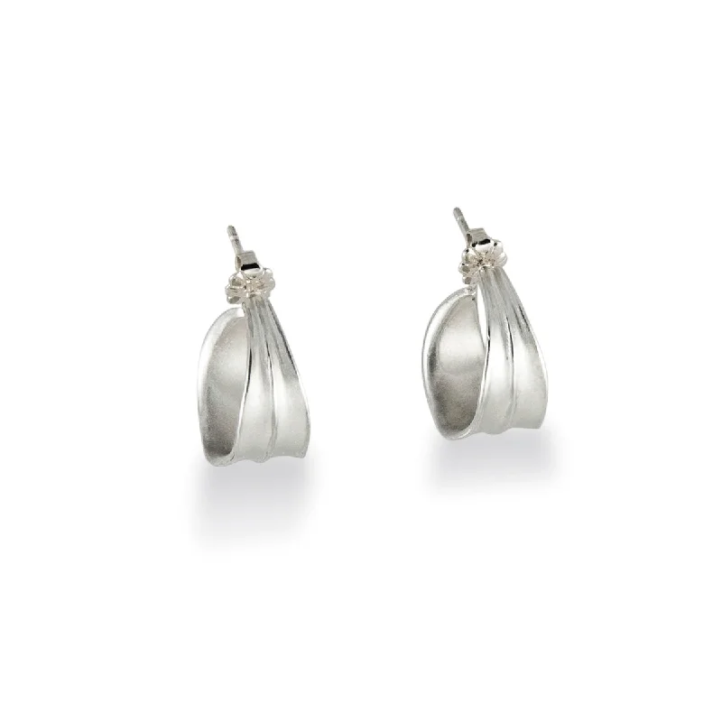 Stylish Hoop Earrings For Modern Looks-Small Leaf Hoop Earrings, Sterling Silver