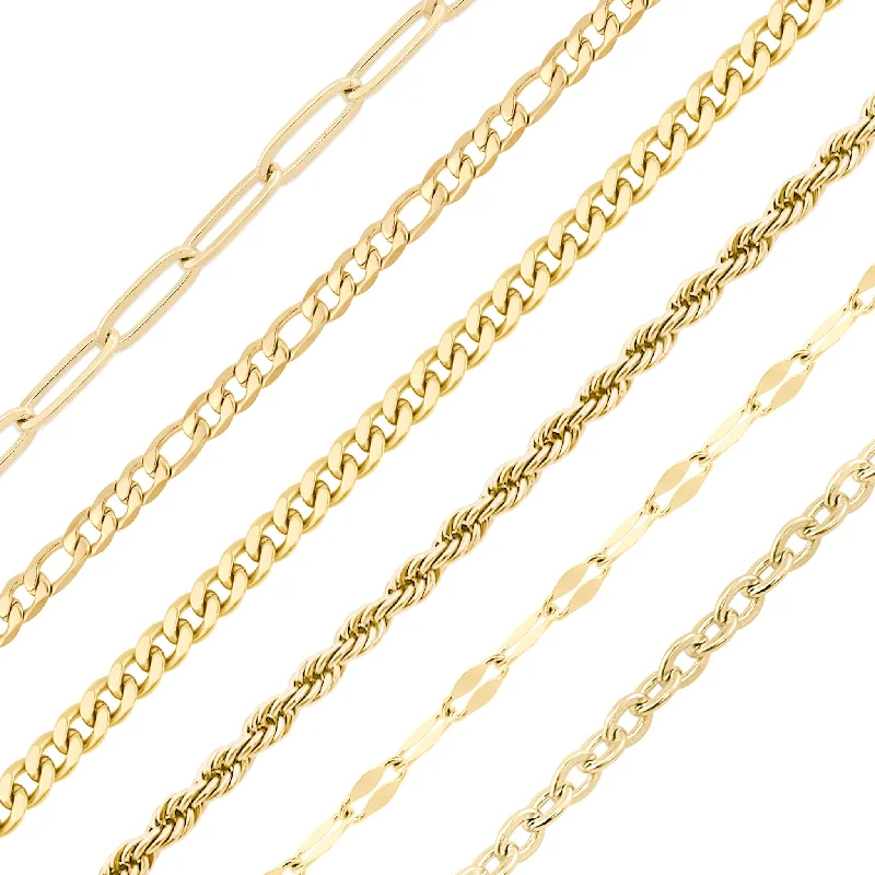 Gold Plated Necklaces With Diamonds-"Best Sellers" 18K Gold PVD Assorted Chain Necklace Set / BND0042