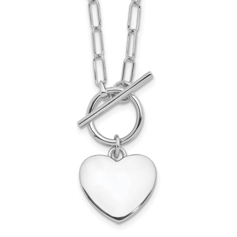 Classic Gold Necklace For Everyday Style-Sterling Silver Rhodium-plated Heart Toggle Paperclip Link 17in Necklace