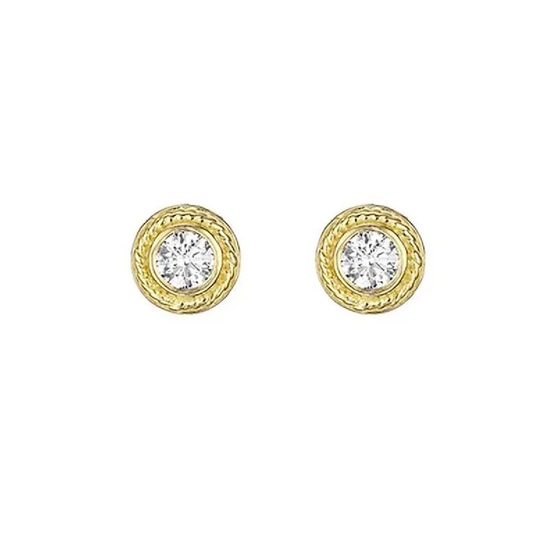 Elegant Gold Earrings For Evening Wear-Diamond Engraved Twist Bezel Stud Earrings