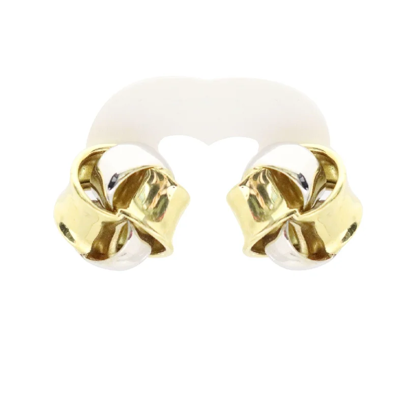 Simple Hoop Earrings For Everyday Style-18kt Two Color Gold Knot Pin/Clip Earrings