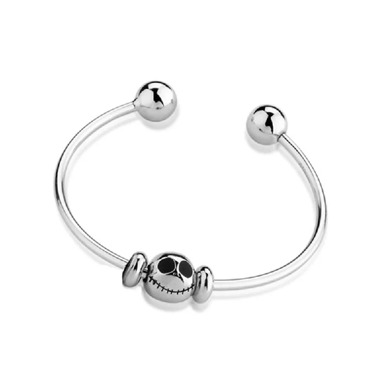 Bangles For Religious Occasions-Disney Jack Skellington White Gold Plated 50mm Bangle