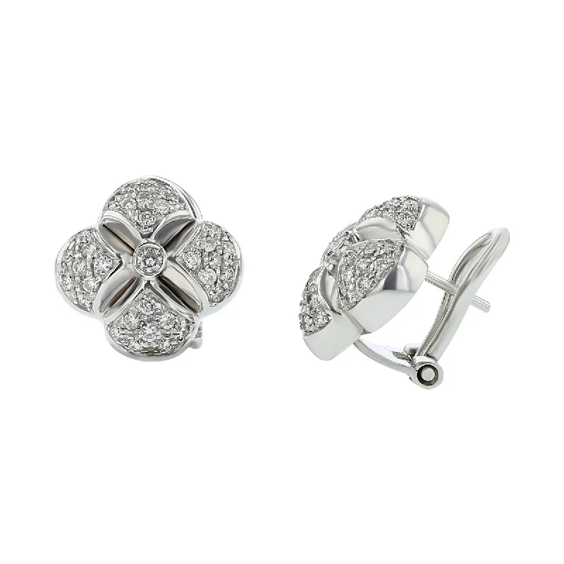 Artistic Earrings For Fashion Statement-Chimento 18K White Gold Diamond Clover Earrings