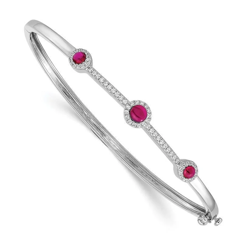 Bangles With Heartfelt Messages-14k White Gold Diamond and Cabochon Ruby Bangle