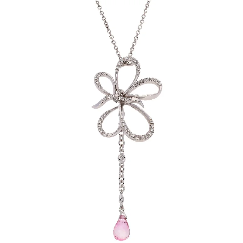 Custom Sterling Silver Necklaces For Bridal Jewelry-18K White Gold Diamond and Pink Sapphire Necklace