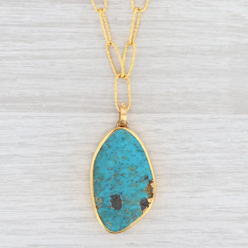 Custom Beaded Necklaces For Personalized Gifts-New Nina Nguyen Turquoise Pendant 17.5" Necklace Sterling Gold Vermeil