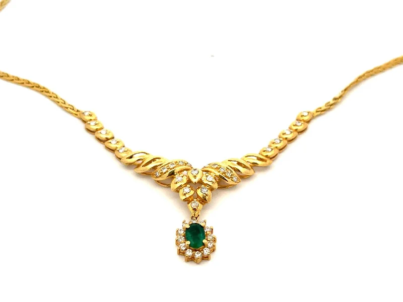 Layered Gemstone Necklaces For Boho Look-Colombian Emerald & Diamond Necklace in 18K Yellow Gold