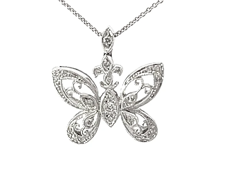 Bohemian Necklaces For Free-Spirited Fashion-Beverley K Diamond Butterfly Pendant Necklace Solid White Gold