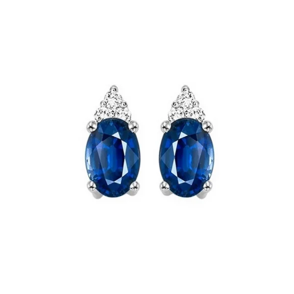 Trendy Resin Earrings For Creative Styles-10 Karat White Gold Oval Sapphire and Round Diamond Earrings