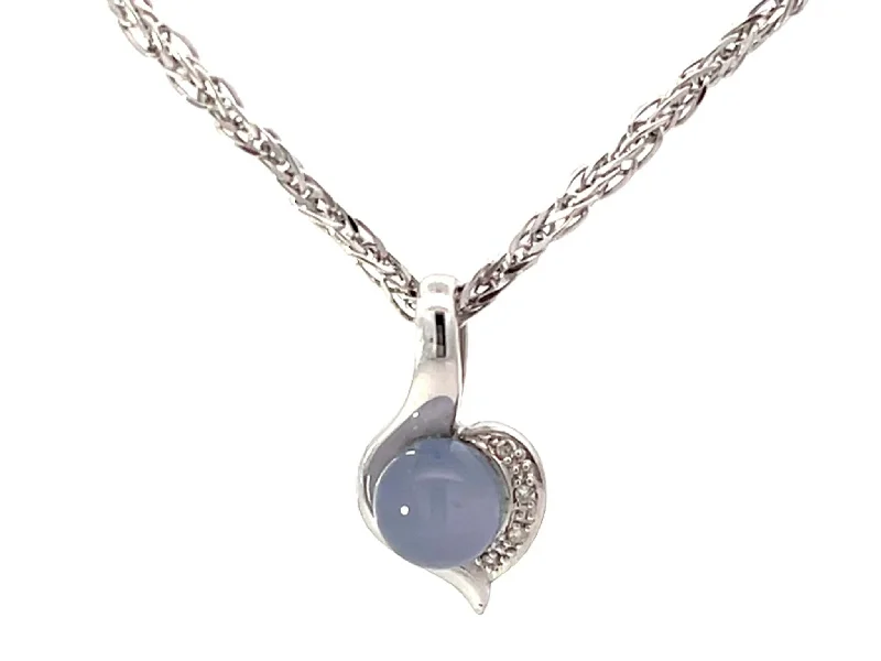 Long Necklaces For Evening Wear-Chalcedony Diamond Pendant Necklace Solid 18k White Gold