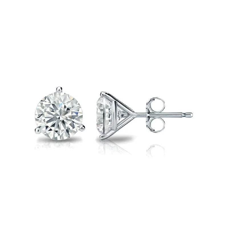 Multicolor Gemstone Earrings For Vibrant Looks-3 Prong Round Lab Grown Diamond Stud Earrings in White Gold (3/4 Ctw)