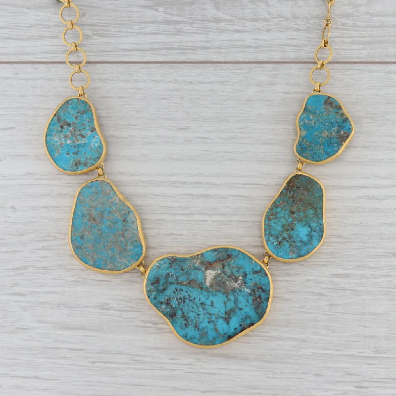 Custom Initial Necklaces For Unique Gifts-New Nina Nguyen Turquoise Statement Necklace Sterling 22k Gold Vermeil 20"