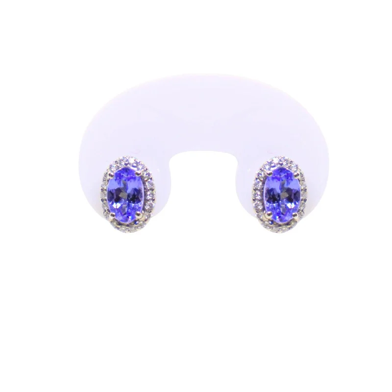 Statement Earrings For Unique Style-14kt White Gold Earrings: Oval Tanzanite with Halo Diamonds