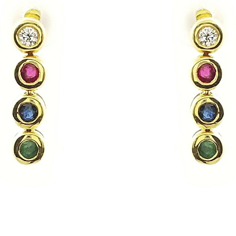 Sparkling Crystal Drop Earrings-Diamond, Ruby, Sapphire, Emerald stones in 18 kt Yellow Gold, Drop Earrings.