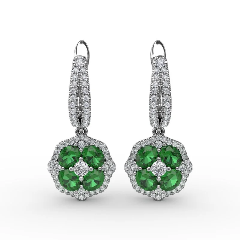 Crystal Stud Earrings For Timeless Style-FANA Emerald and Diamond Cluster Drop Earrings ER1576E