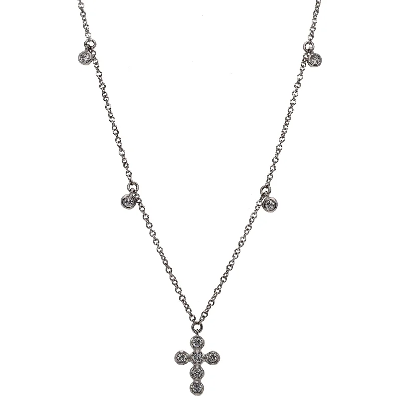 Bold Multi-Chain Necklaces For Fashion Statements-14K White Gold Diamond Cross Necklace