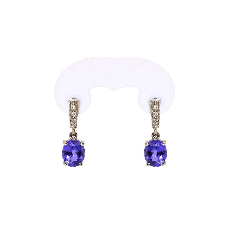 Trendy Resin Earrings For Bold Look-18 kt White Gold Oval Tanzanite and Diamond Drop Earrings