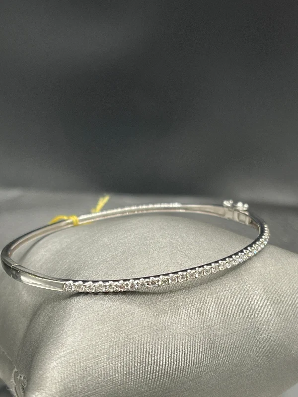 Bangles For Outdoor Adventures-14 Karat White Gold Diamond Bangle Bracelet Stunning