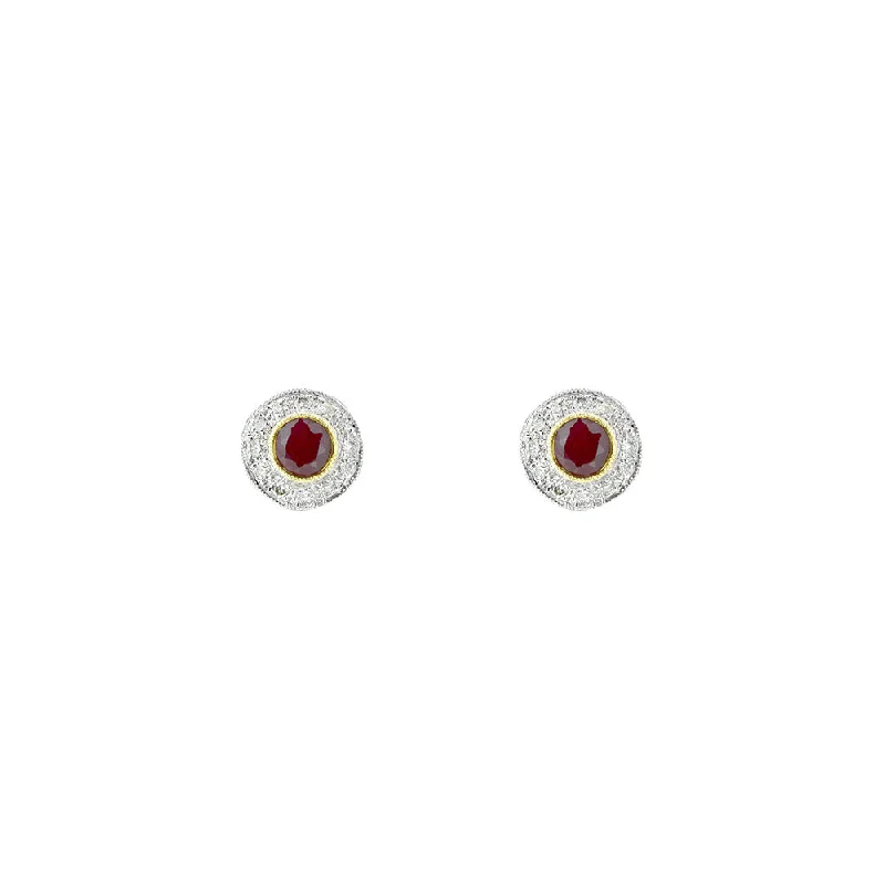 Cute Flower Earrings For Summer-14 Karat Yellow and White Two Tone Gold with 2 Burma Rubies and diamonds