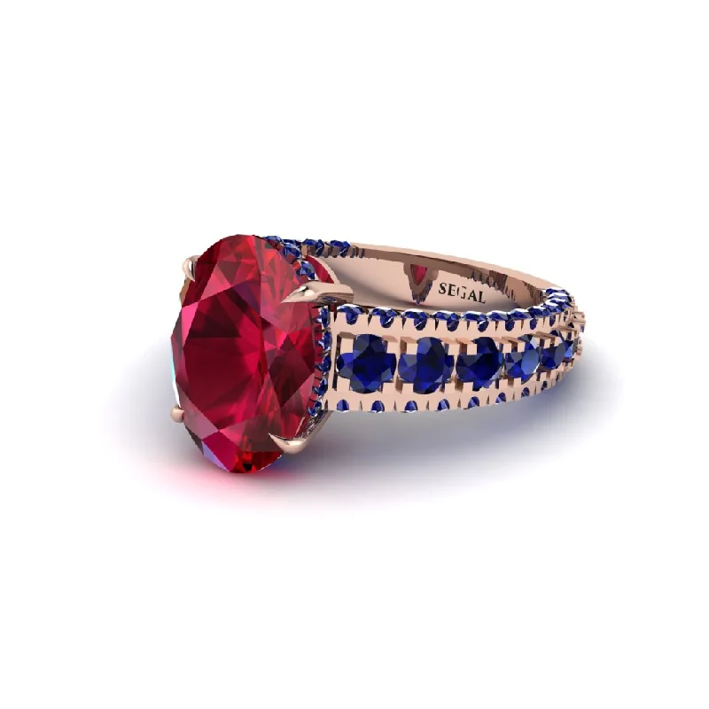 Vintage Diamond Rings For Brides-4ct Oval Cut Ruby Pave Engagement Ring - Selah No. 71