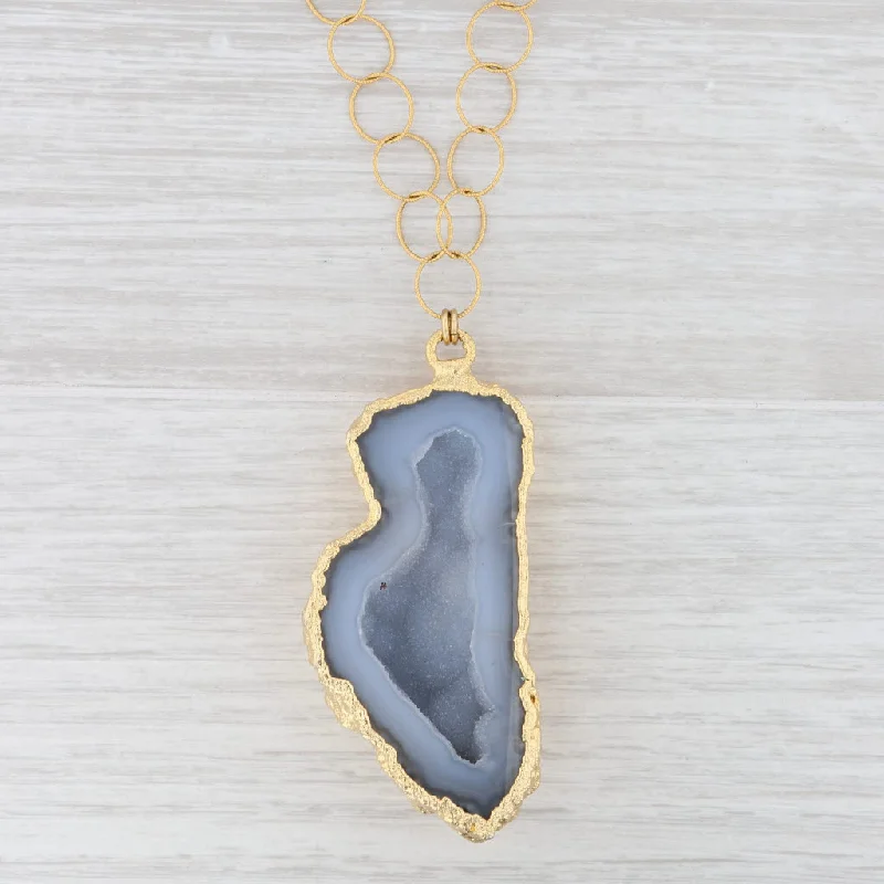 Elegant Gold Charm Necklaces For Bridesmaids-New Nina Nguyen Druzy Geode Quartz Pendant Necklace Sterling Gold Vermeil 30.5"