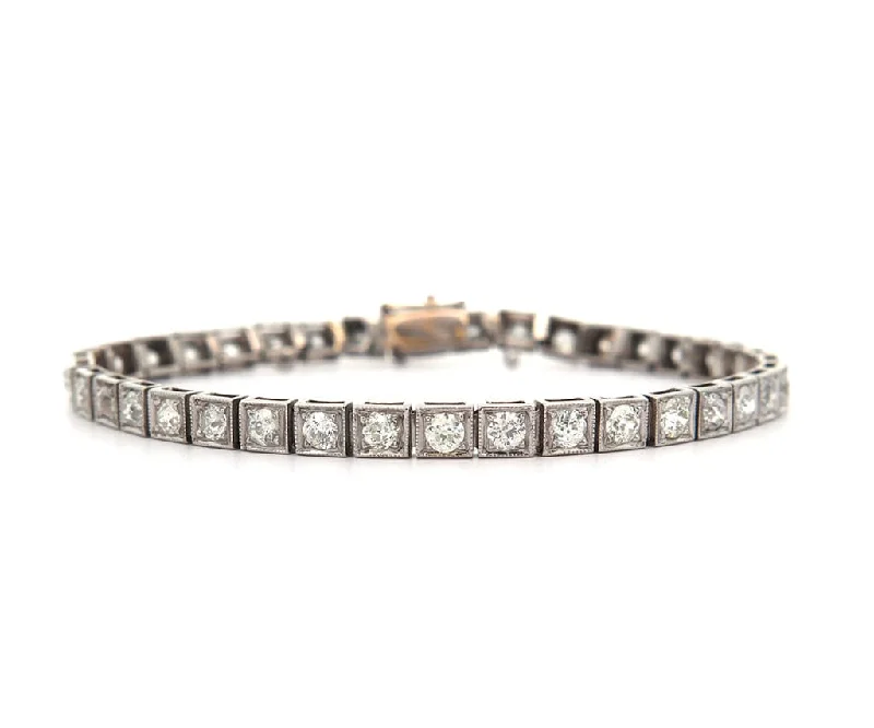 Bracelets With Intricate Patterns-Vintage 2.65ctw Diamond Milgrain Tennis Bracelet in 14K