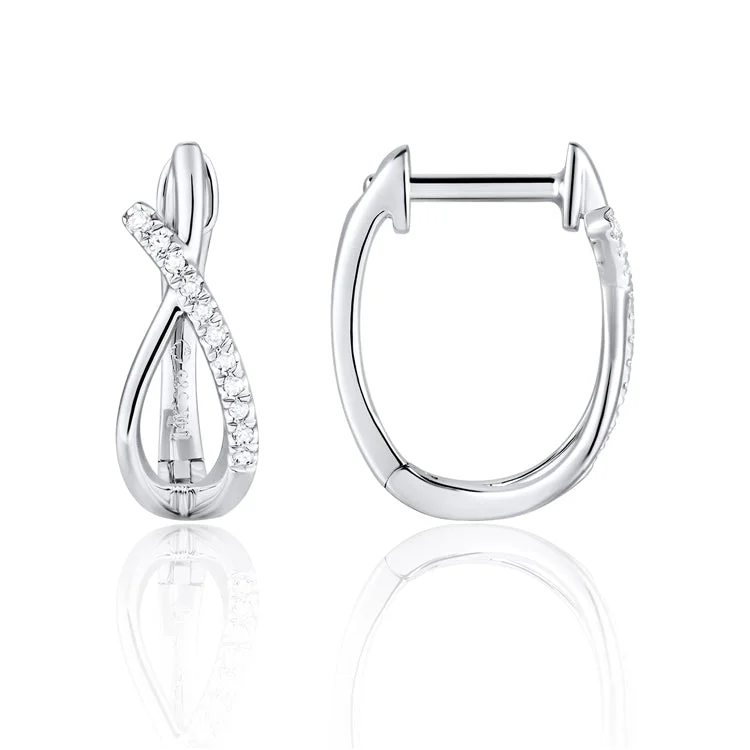 Artistic Earrings For Fashion Statement-Luvente 14k Gold Mini Diamond Hoop Earrings E03853