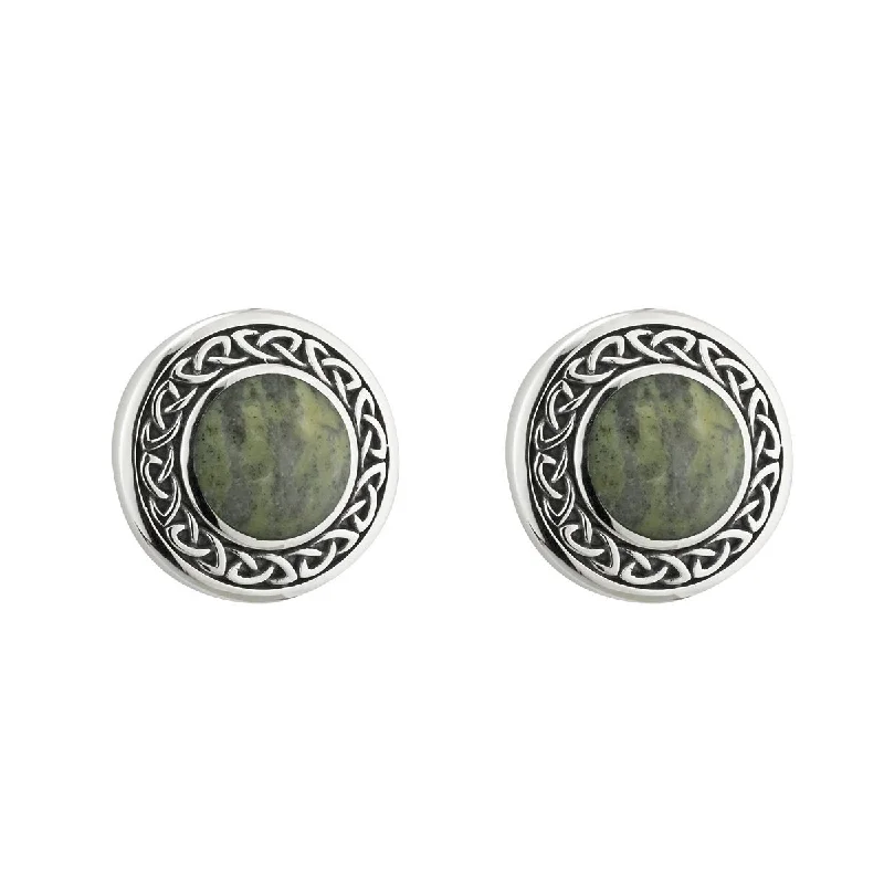 Trendy Chain Drop Earrings For Unique Style-Sterling Silver Connemara Marble Round Celtic Post Earrings - S33773