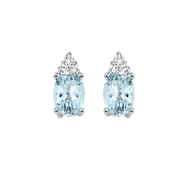 Crystal Drop Earrings For Formal Parties-10K White Gold Aquamarine Diamond Stud Earrings