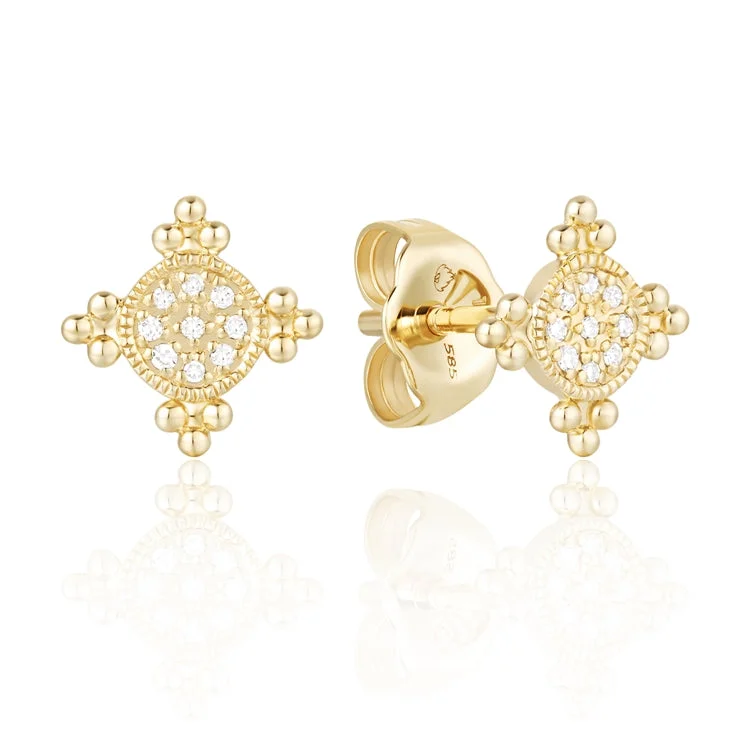 Modern Earrings For Urban Fashion-Luvente 14k Gold Diamond Earrings E03913