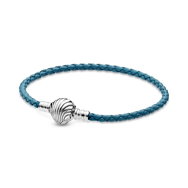 Bracelets For Graduation Parties-Seashell Clasp Turquoise Braided Leather Bracelet 598951C01-S