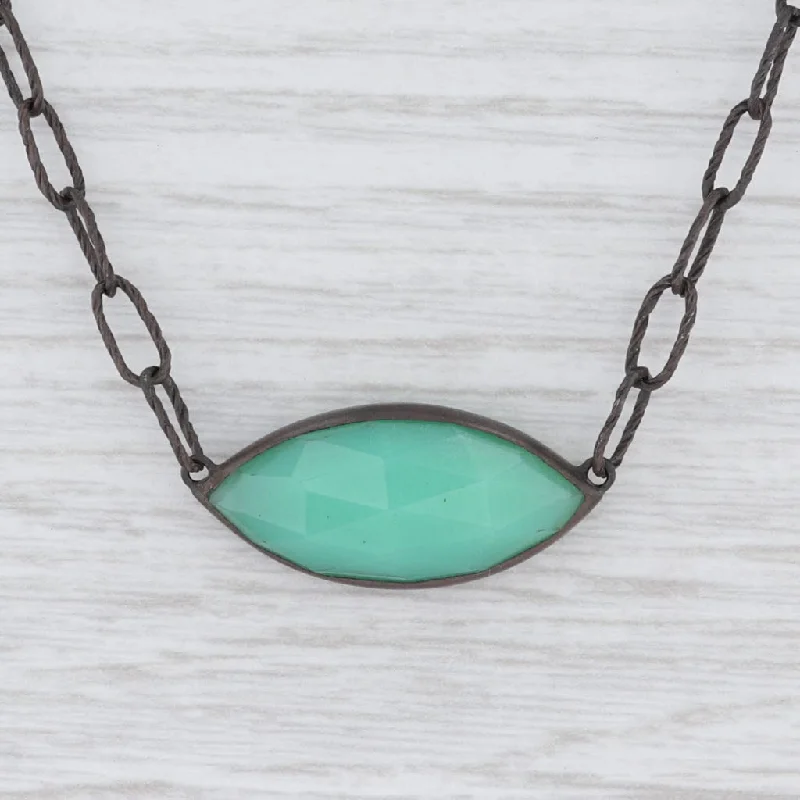 Bold Gemstone Necklaces For Special Occasions-New Nina Nguyen Green Chrysoprase Necklace Sterling Silver Oxidized 17.5"