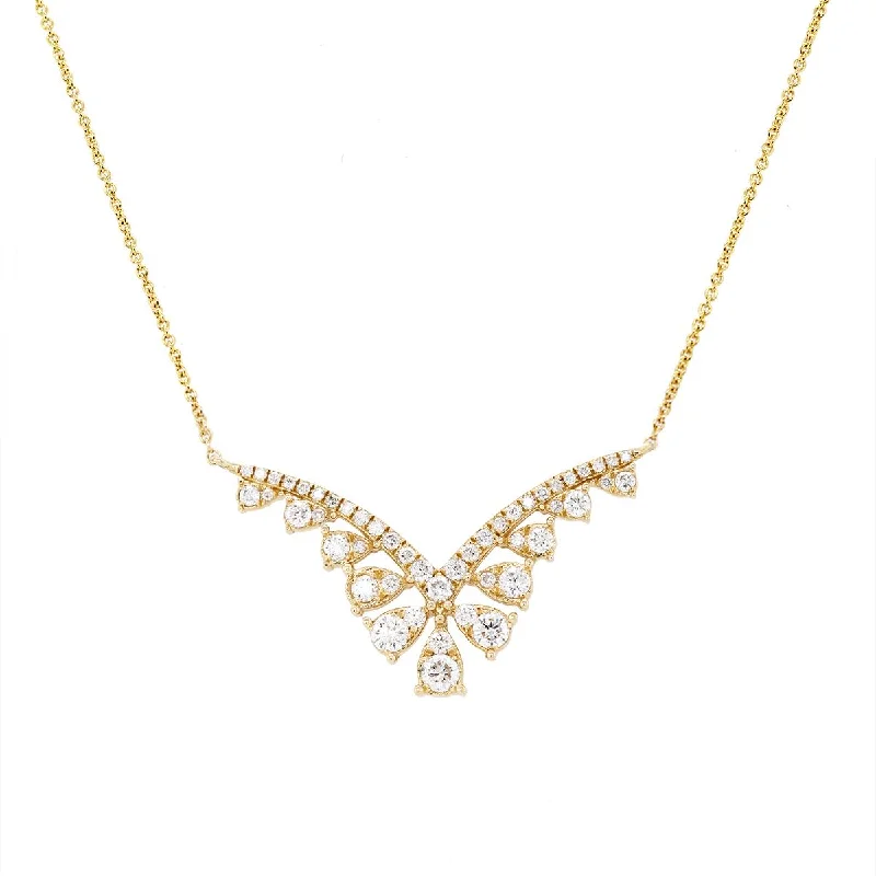 Elegant Crystal Pendant Necklaces For Brides-MODERN YELLOW GOLD NECKLACE WITH 49 ROUND CUT DIAMONDS, .64 CT TW